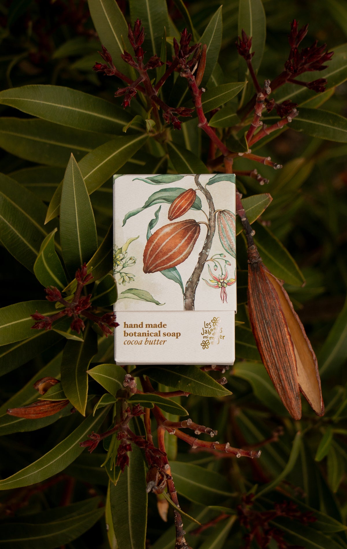 Estuche del Jabón de Manteca de Cacao entre vegetación - Los Jabones de Mi Mujer