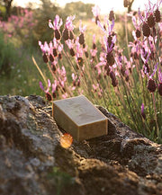 Jabón de Lavanda entre flores de lavanda - Los Jabones de Mi Mujer