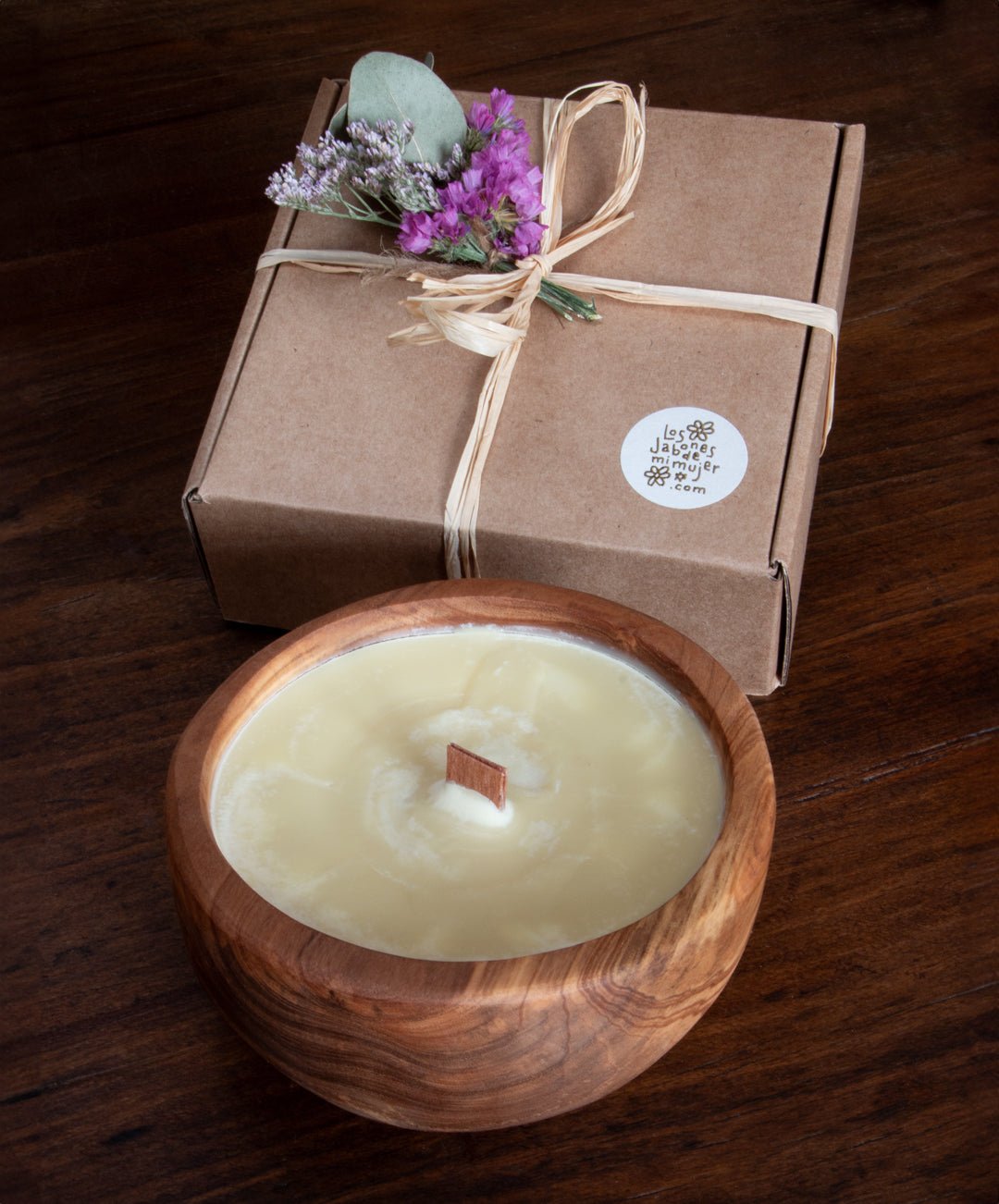 Vela en cuenco de olivo - Los Jabones de Mi Mujer